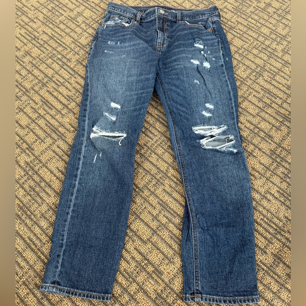 Old Navy Blue Straight Leg Jeans with Distressed Detailing